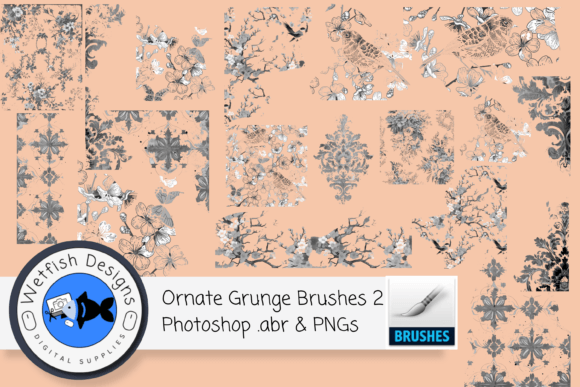 Download 12 High Resolution Ornate Grunge Brushes - Brushes Collection