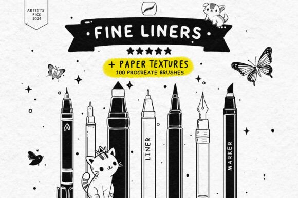 Download 100 Fine Line Brushes for Procreate - Premium Resources